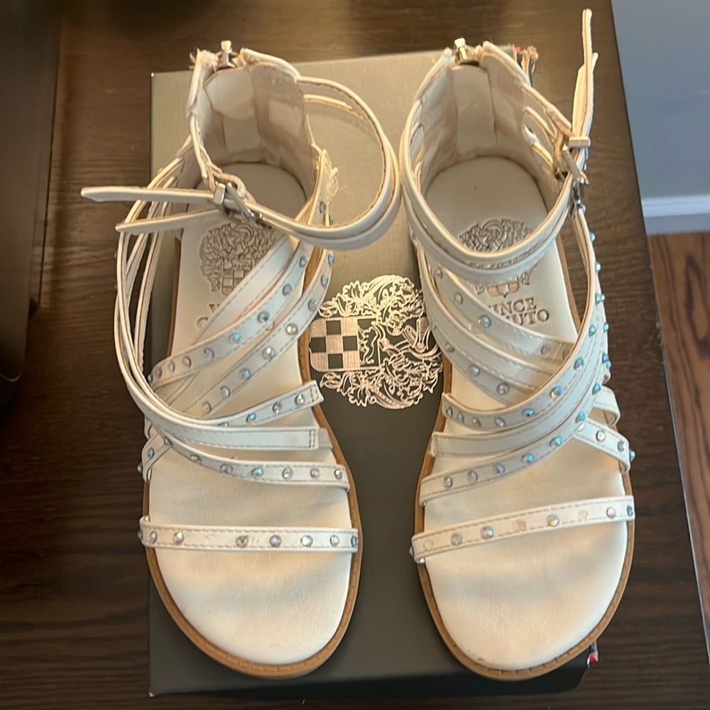 Vince Camuto Kids Embellished Gladiator Sandal, white, gently used